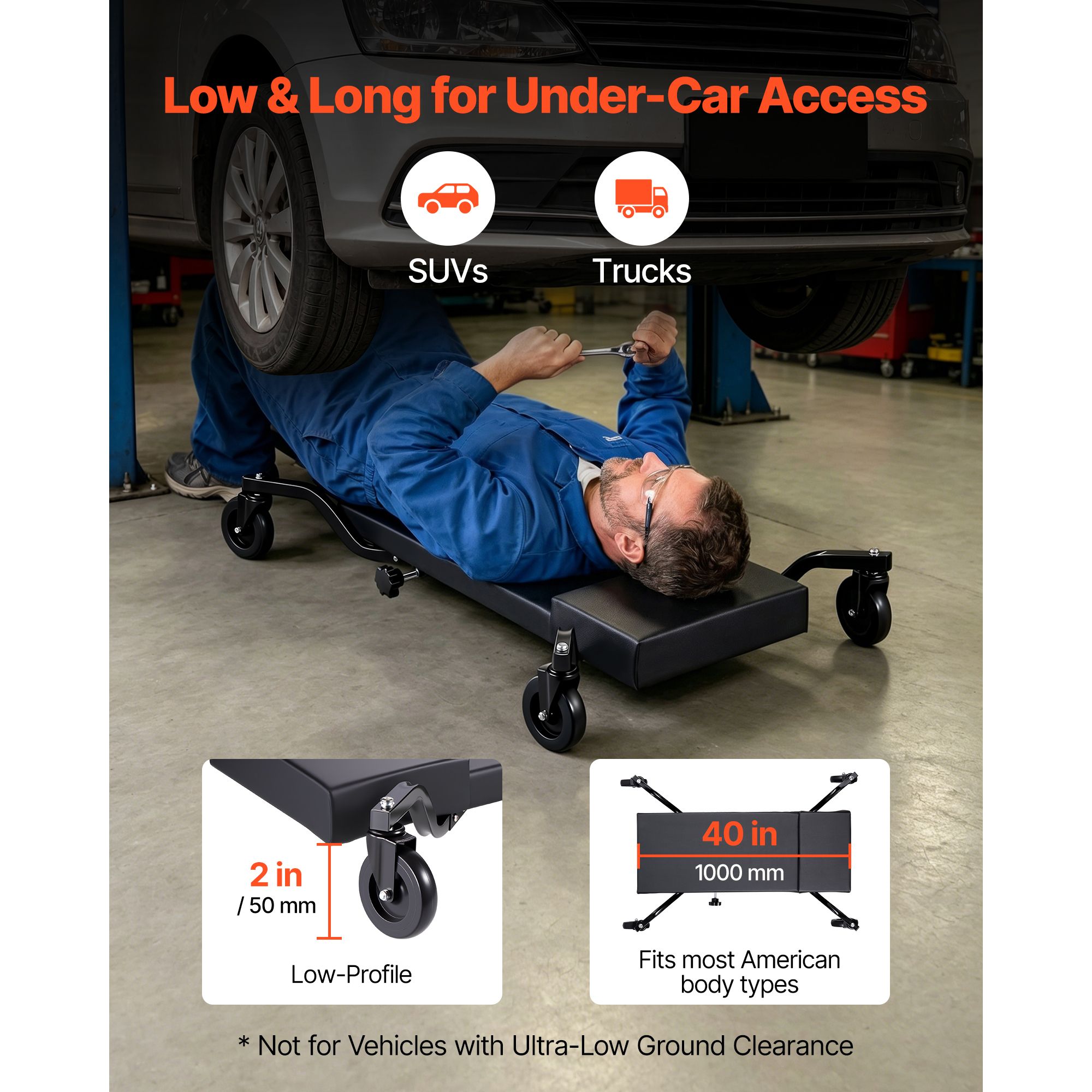 Garage Creeper Roller - 40 inch mechanische kruipwagen met 4